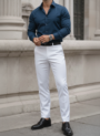 Dark Blue Shirt and White Pant Combo