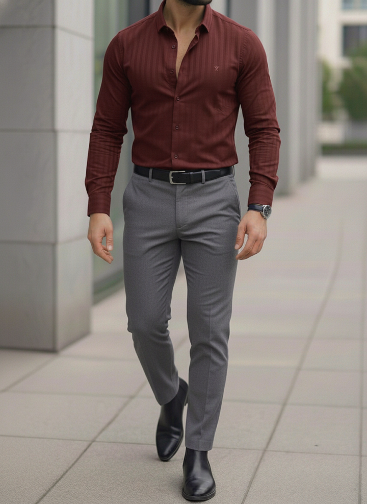MAROON LYCRA SELF LINING SHIRT AND GREY LYCRA PANT