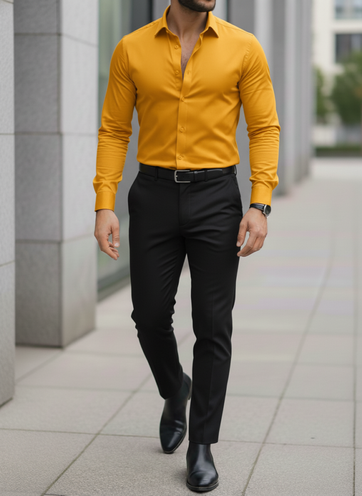 Yellow Lycra Shirt and Black Lycra Pant