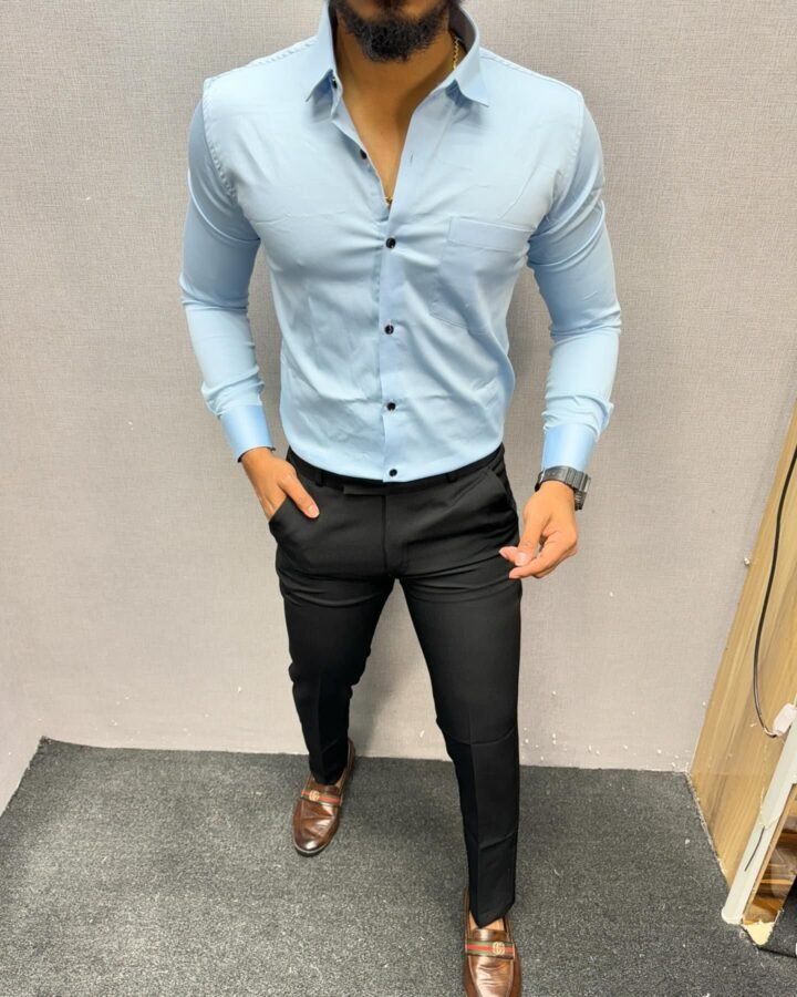 Ocean Blue Shirt And Black Pant Combo