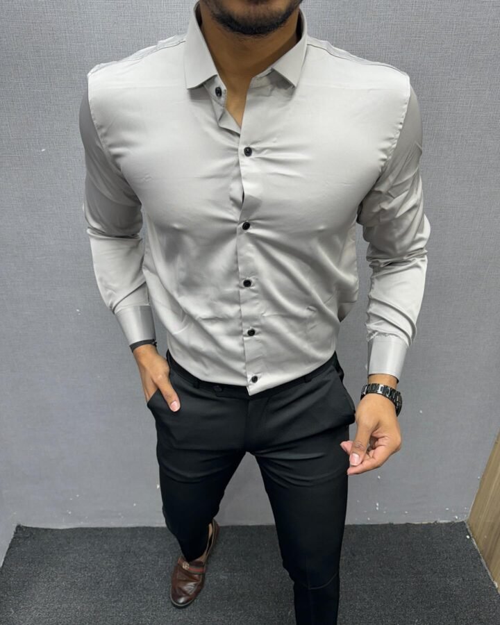 Plain Satin Shirt Grey
