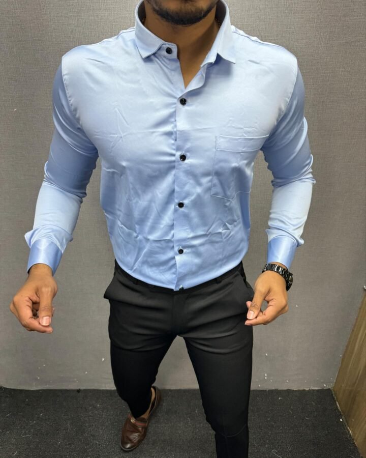 Plain Satin Shirt Ocean Blue
