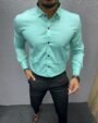 Plain Satin Shirt Pista Green