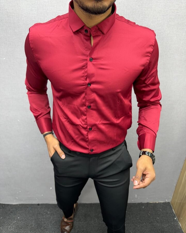 Plain Satin Shirt Red