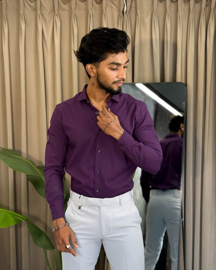 Burgundy Shirt And White Trouser