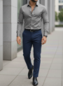 Grey Shirt And Dark Blue Trouser