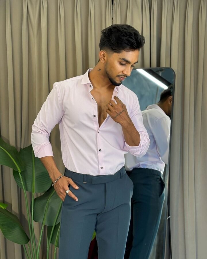 Light Pink Shirt And Pista Green Trouser