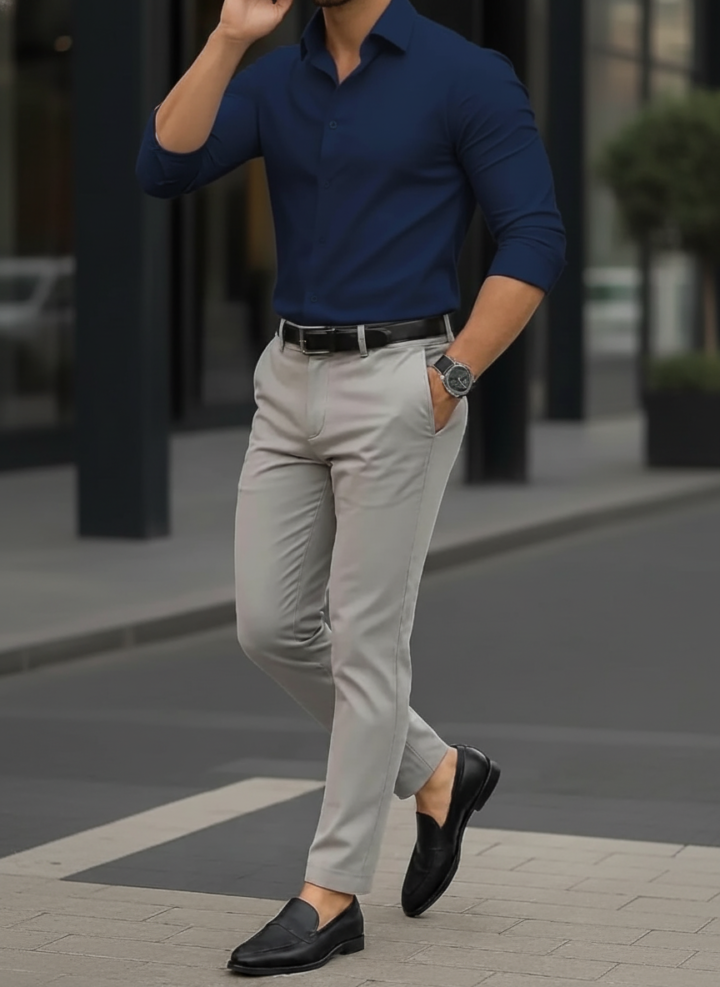 Dark Blue Shirt And Grey Trouser