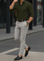 Olive Green Shirt And Grey Trouser