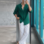 Peacock Green Linen Shirt & White Linen Relaxed Fit Pant