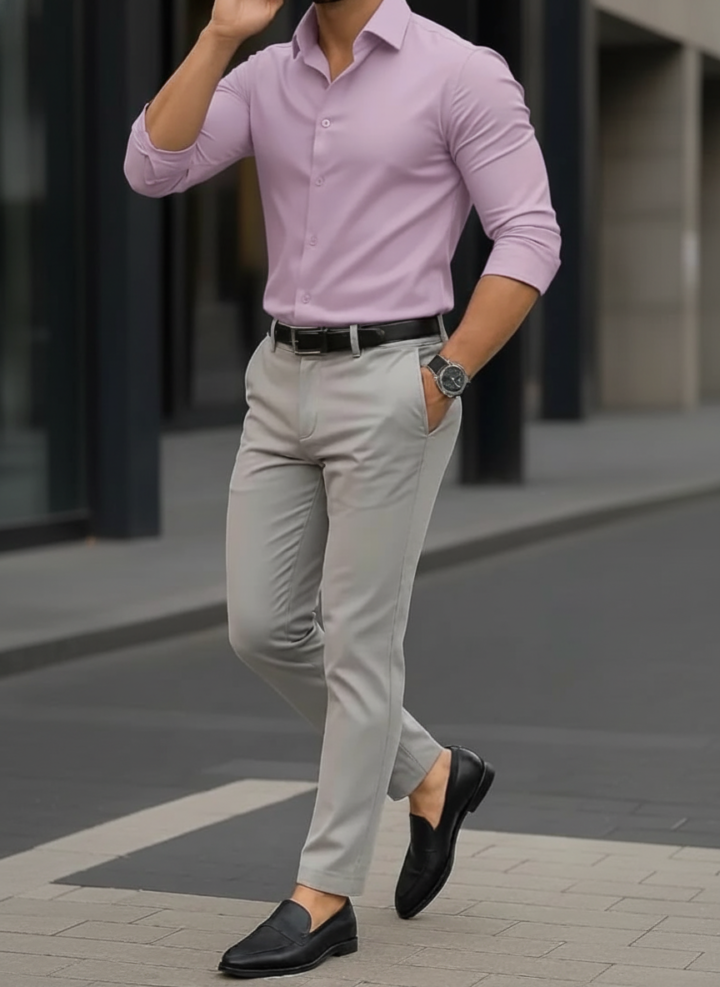 Pink Shirt And Grey Trouser