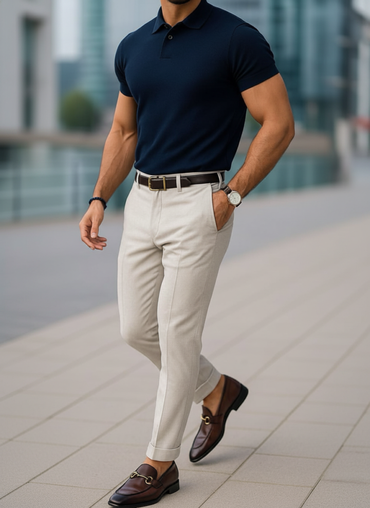 Blue Polo T-Shirt And Beige Trouser