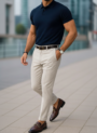 Blue Polo T-Shirt And Beige Trouser