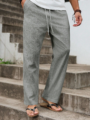 Dark Grey Linen Relaxed-Fit Regular Pant
